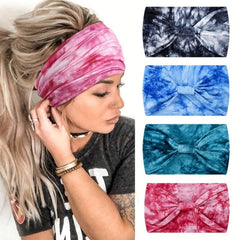 Boho Tie Dye Headband Wide Knotted Hair Band Wrap Turban