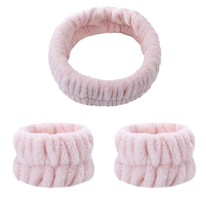 Plush Face Washing Headband & Wrist Wash Bands Set, Soft Makeup Head Wrap