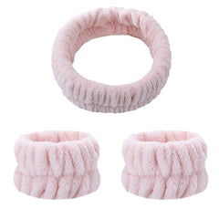 Plush Face Washing Headband & Wrist Wash Bands Set, Soft Makeup Head Wrap
