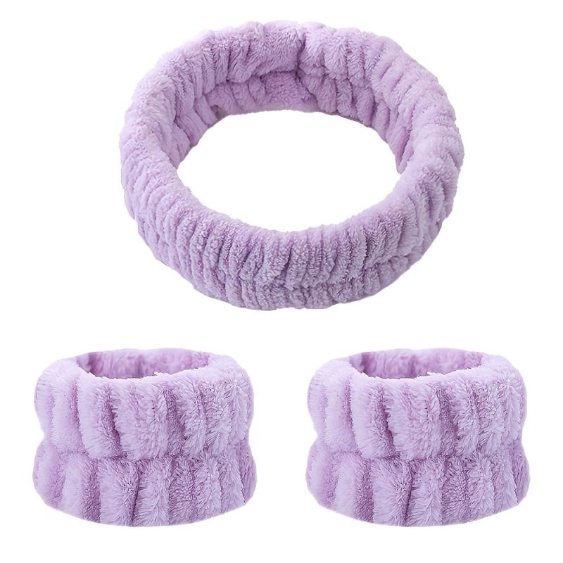 Plush Face Washing Headband & Wrist Wash Bands Set, Soft Makeup Head Wrap