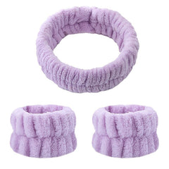 Plush Face Washing Headband & Wrist Wash Bands Set, Soft Makeup Head Wrap