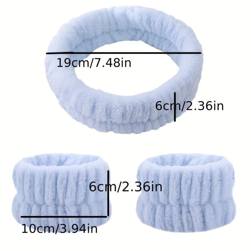 Plush Face Washing Headband & Wrist Wash Bands Set, Soft Makeup Head Wrap