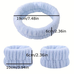Plush Face Washing Headband & Wrist Wash Bands Set, Soft Makeup Head Wrap