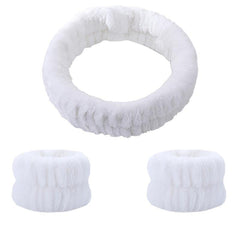 Plush Face Washing Headband & Wrist Wash Bands Set, Soft Makeup Head Wrap
