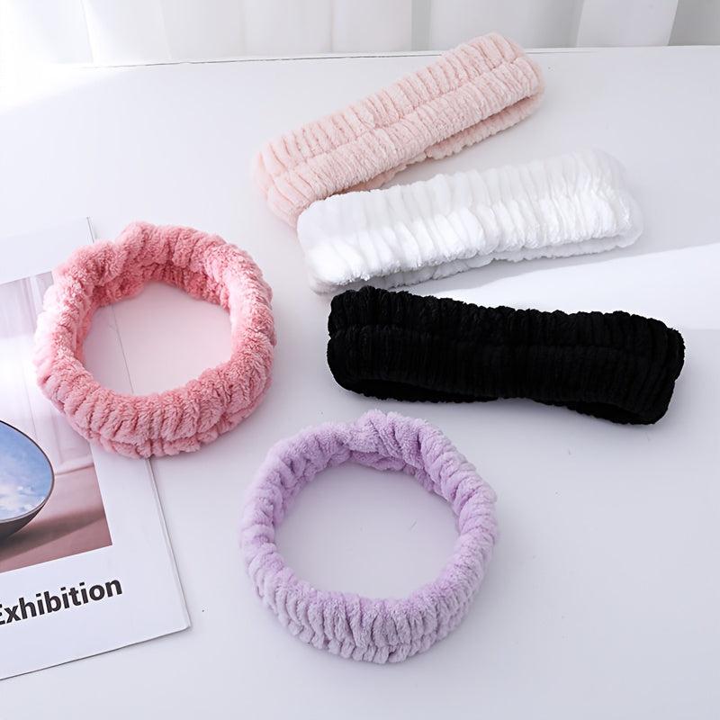 Plush Face Washing Headband & Wrist Wash Bands Set, Soft Makeup Head Wrap
