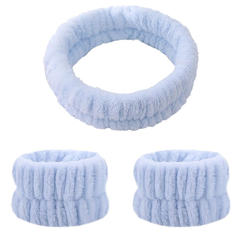 Plush Face Washing Headband & Wrist Wash Bands Set, Soft Makeup Head Wrap