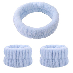 Plush Face Washing Headband & Wrist Wash Bands Set, Soft Makeup Head Wrap