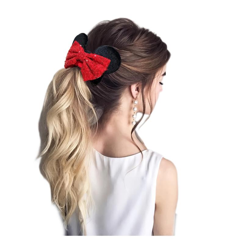 6pcs Mouse Ears Velvet Sparkle Sequin Bows Hair Scrunchies