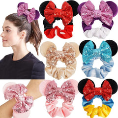 6pcs Mouse Ears Velvet Sparkle Sequin Bows Hair Scrunchies