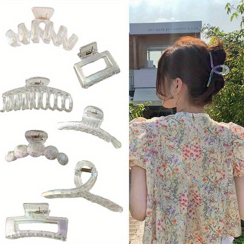 7pcs Holographic Hair Claw Clip Transparent Hair Claw Large Nonslip Shark Claw