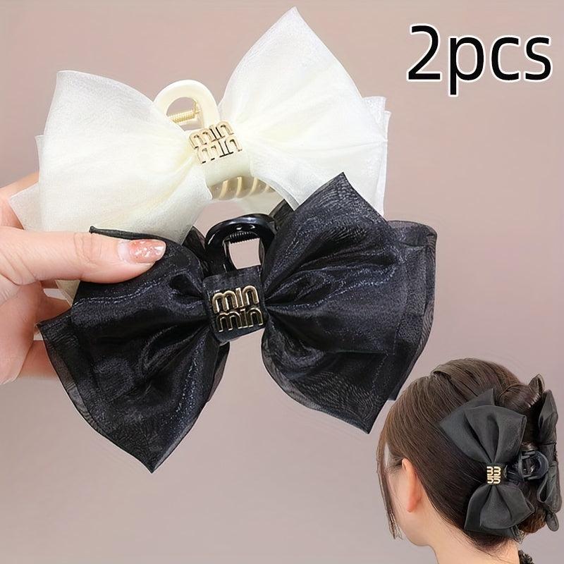 2pcs Organza Bow Hair Claw Clip Nonslip Shark Clip Women Girls Hair Claw