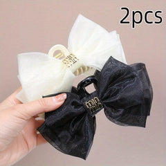 2pcs Organza Bow Hair Claw Clip Nonslip Shark Clip Women Girls Hair Claw