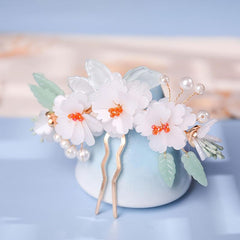 Chinese Style Flower Hairpin Ancient Style Floral U shaped Hair Pin
