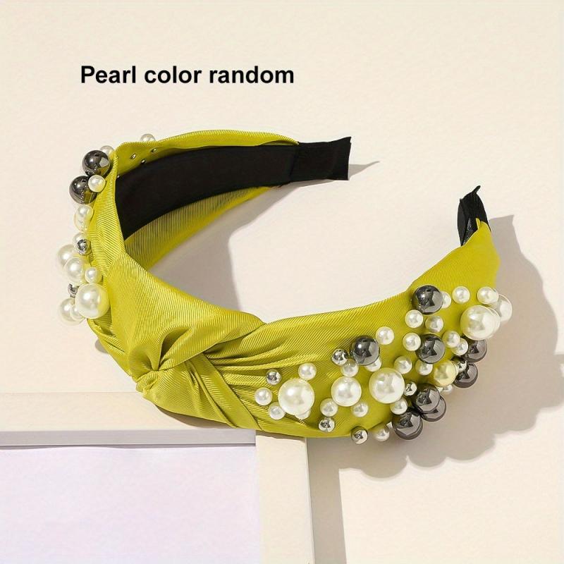 Faux Pearl Headband for Women Top Knotted Hair Accessories