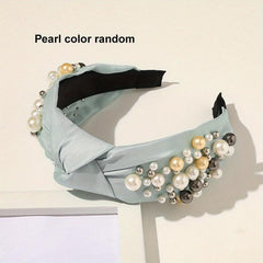 Faux Pearl Headband for Women Top Knotted Hair Accessories