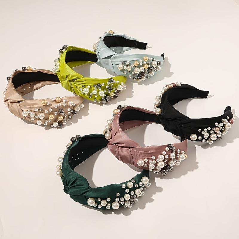 Faux Pearl Headband for Women Top Knotted Hair Accessories