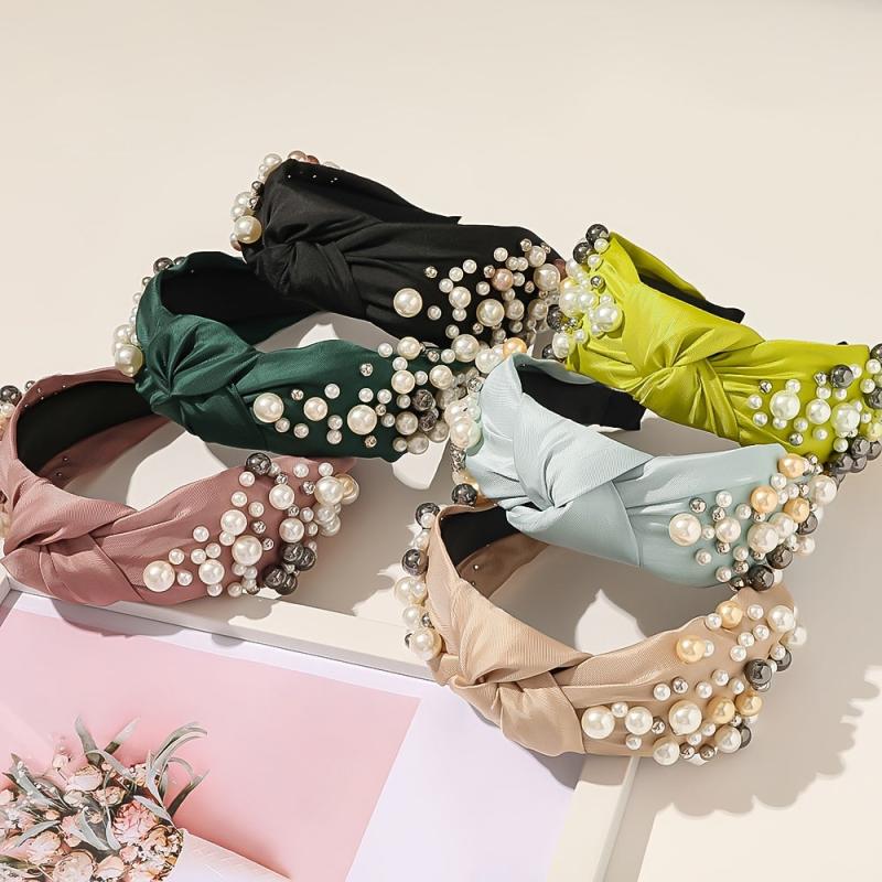 Faux Pearl Headband for Women Top Knotted Hair Accessories