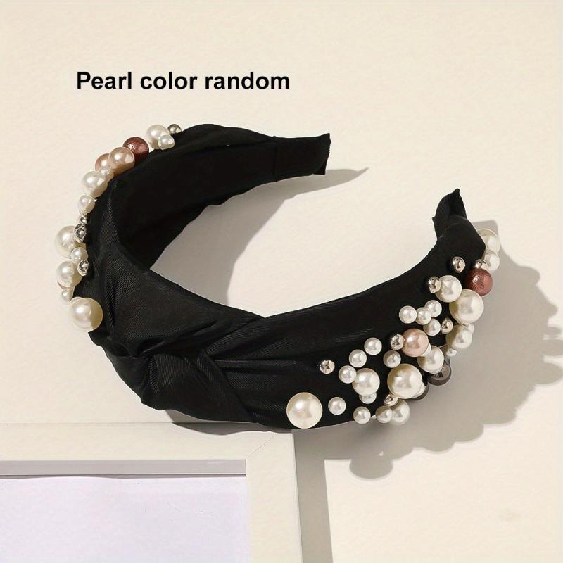 Faux Pearl Headband for Women Top Knotted Hair Accessories