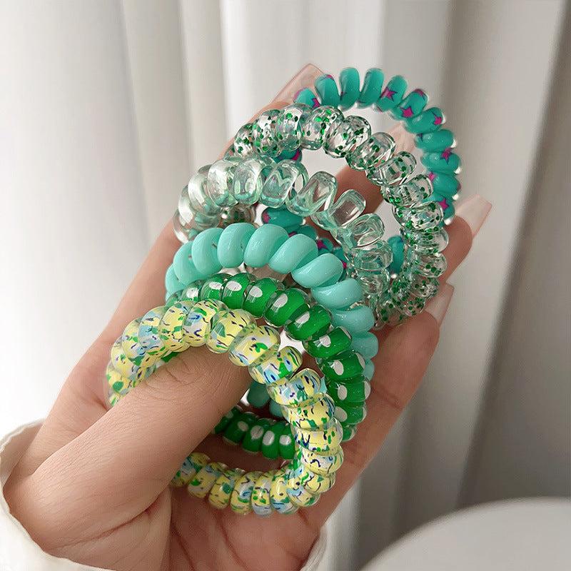 6pcs Jelly Resin Spiral Hair Tie Ponytail Holder Bracelet