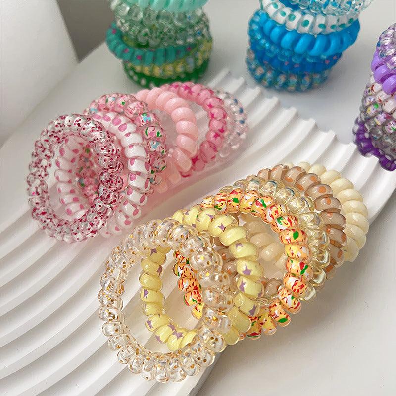 6pcs Jelly Resin Spiral Hair Tie Ponytail Holder Bracelet
