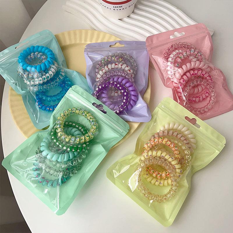 6pcs Jelly Resin Spiral Hair Tie Ponytail Holder Bracelet