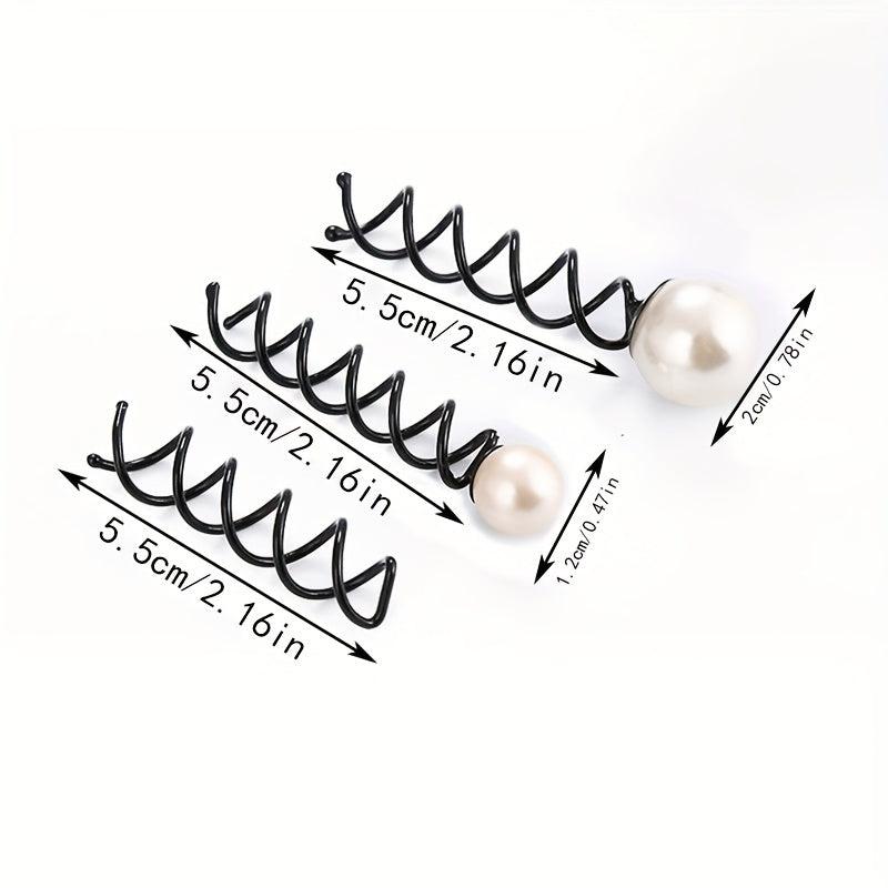 2pcs Spiral Hair Bun Maker Faux Pearl Hair Pin for Women Girls W