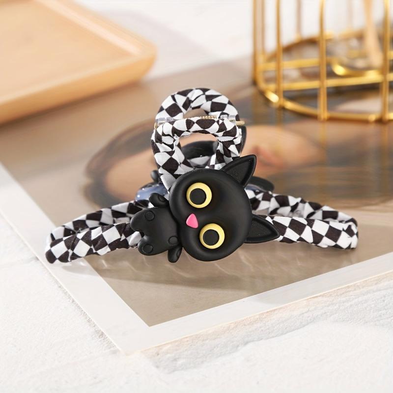 Plaid Hair Claw Cartoon Animal Hair Claw Nonslip Ponytail Holder Shark Claw