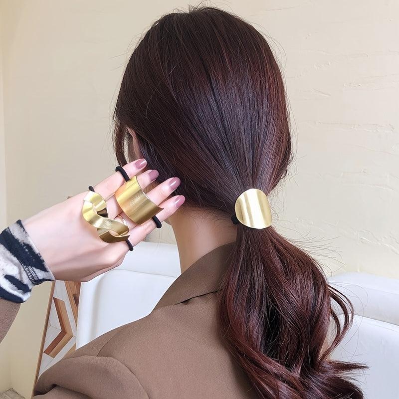 Metal Geometric Golden Hair Elastics Ties Woven Stretchy Rubber Bands