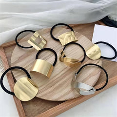 Metal Geometric Golden Hair Elastics Ties Woven Stretchy Rubber Bands