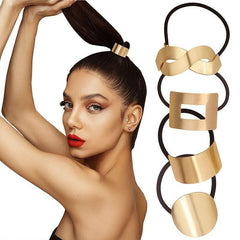 Metal Geometric Golden Hair Elastics Ties Woven Stretchy Rubber Bands