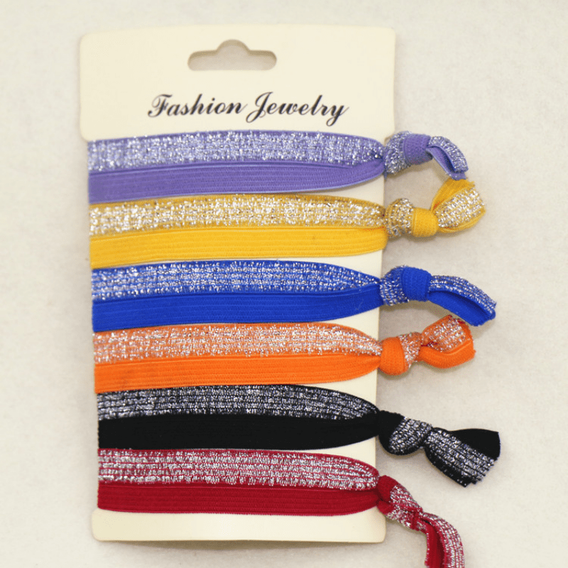 6pcs Colorful Knotted Hair Rope Ribbon Hair Tie Elastic Ponytail Holder