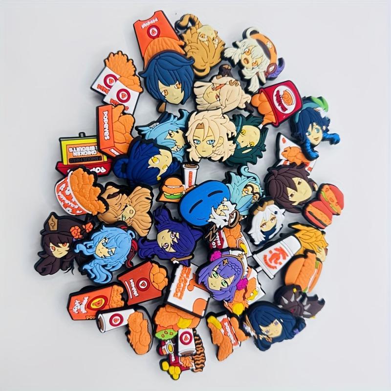 41PCS Cartoon Character PVC Shoe Floral Buckle Soft Rubber Bracelet Decorative