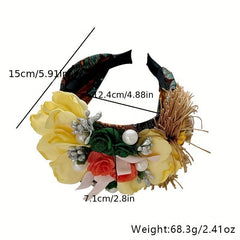 Boho Flower Headband With Tassel Wide Brim Headdress