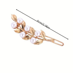 Alloy Hair Clip Golden Leaf Faux Pearl Headwear Bangs Clip