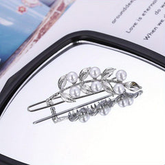 Alloy Hair Clip Golden Leaf Faux Pearl Headwear Bangs Clip