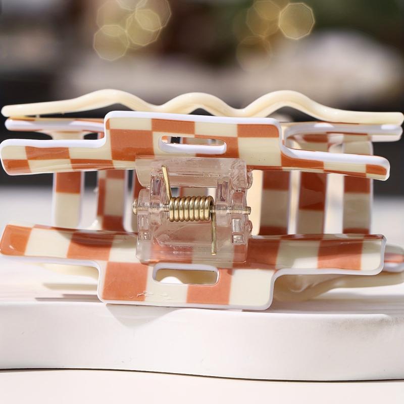 Colorful Checkered Hair Claw Clip Sweet Hair Style for Women Girls