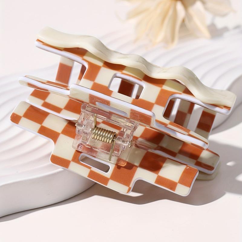 Colorful Checkered Hair Claw Clip Sweet Hair Style for Women Girls