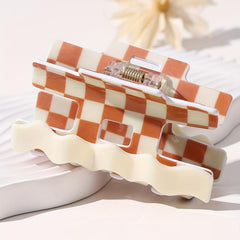 Colorful Checkered Hair Claw Clip Sweet Hair Style for Women Girls