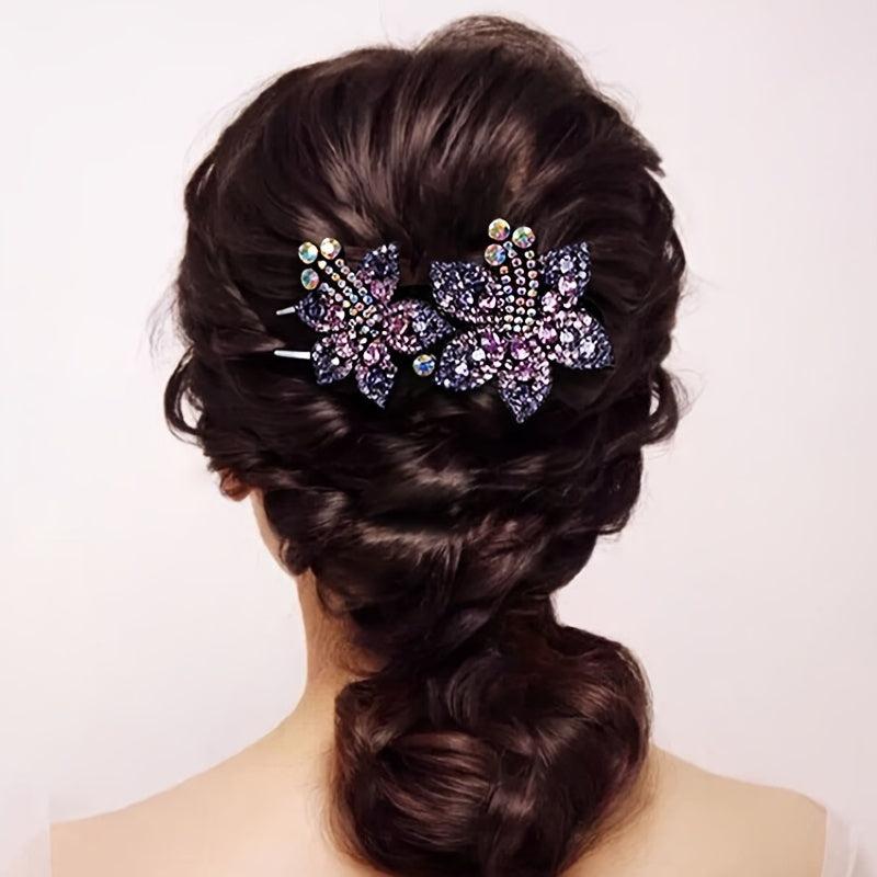 Colorful Rhinestone Flower Hair Claw Clip Retro Non Slip Strong Hold