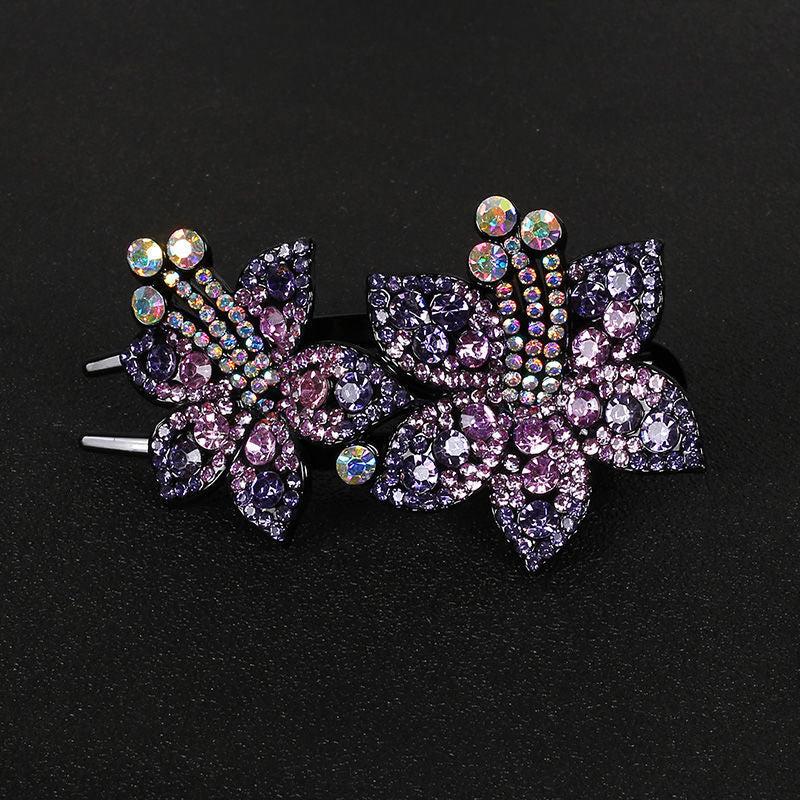 Colorful Rhinestone Flower Hair Claw Clip Retro Non Slip Strong Hold