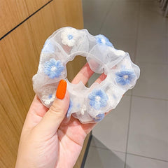 Organza Scrunchie Flower Decor Hair Tie for Women Girls