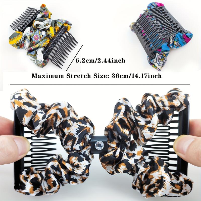 Vintage Magic Hair Combs Leopard Print Hair Side Comb Stretch Clips Bun Maker