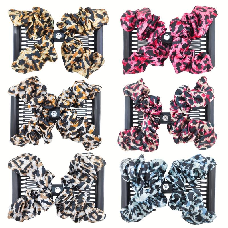 Vintage Magic Hair Combs Leopard Print Hair Side Comb Stretch Clips Bun Maker