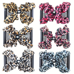 Vintage Magic Hair Combs Leopard Print Hair Side Comb Stretch Clips Bun Maker