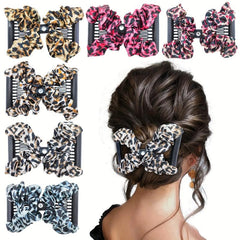 Vintage Magic Hair Combs Leopard Print Hair Side Comb Stretch Clips Bun Maker