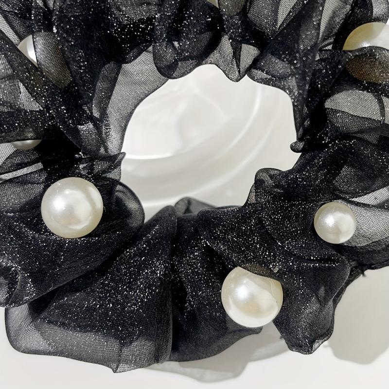Organza Scrunchies Hair Tie with Pearl Decor