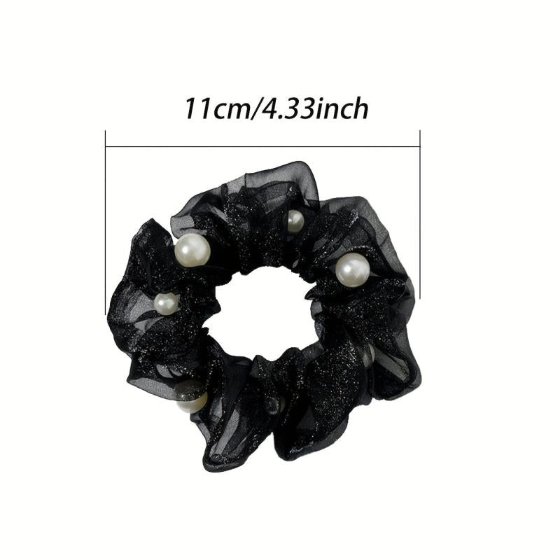 Organza Scrunchies Hair Tie with Pearl Decor