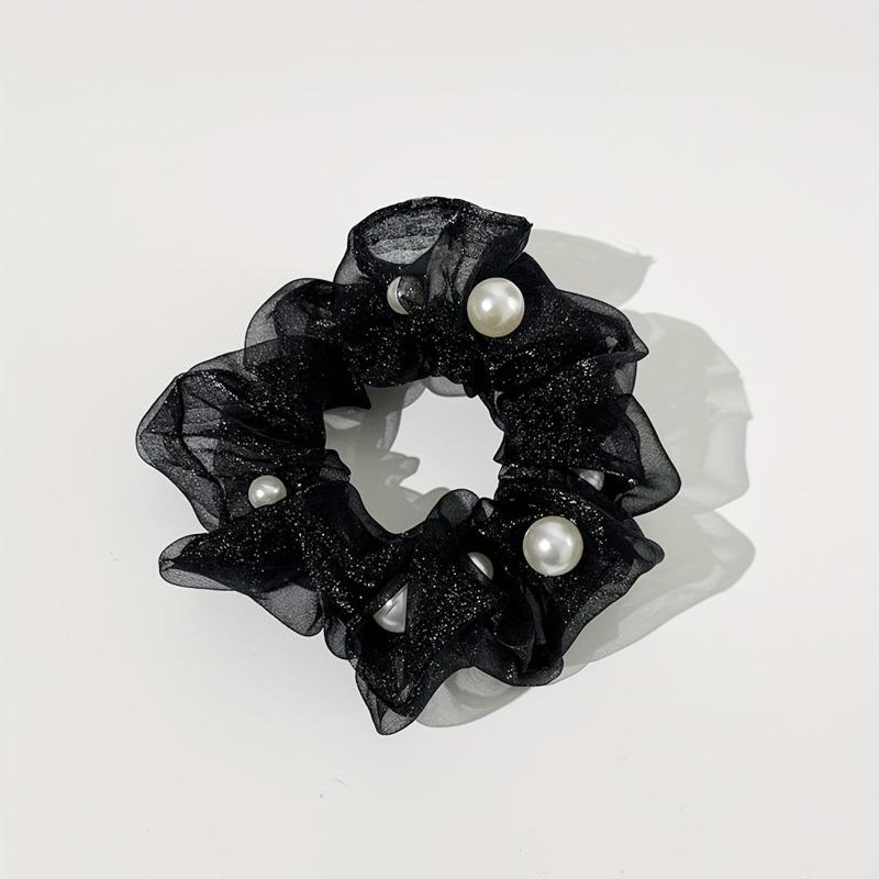 Organza Scrunchies Hair Tie with Pearl Decor
