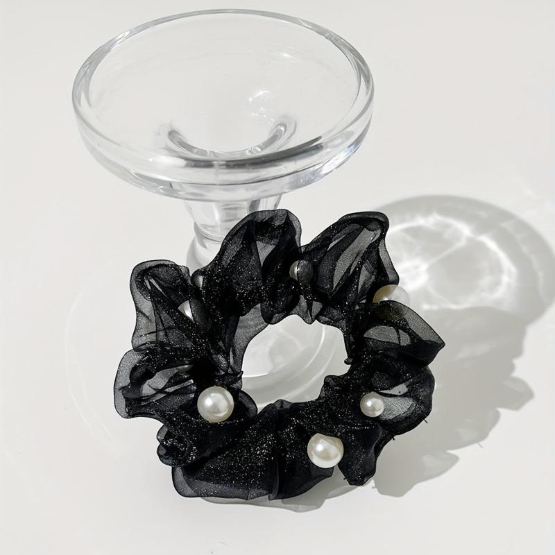 Organza Scrunchies Hair Tie with Pearl Decor