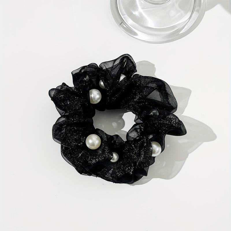 Organza Scrunchies Hair Tie with Pearl Decor